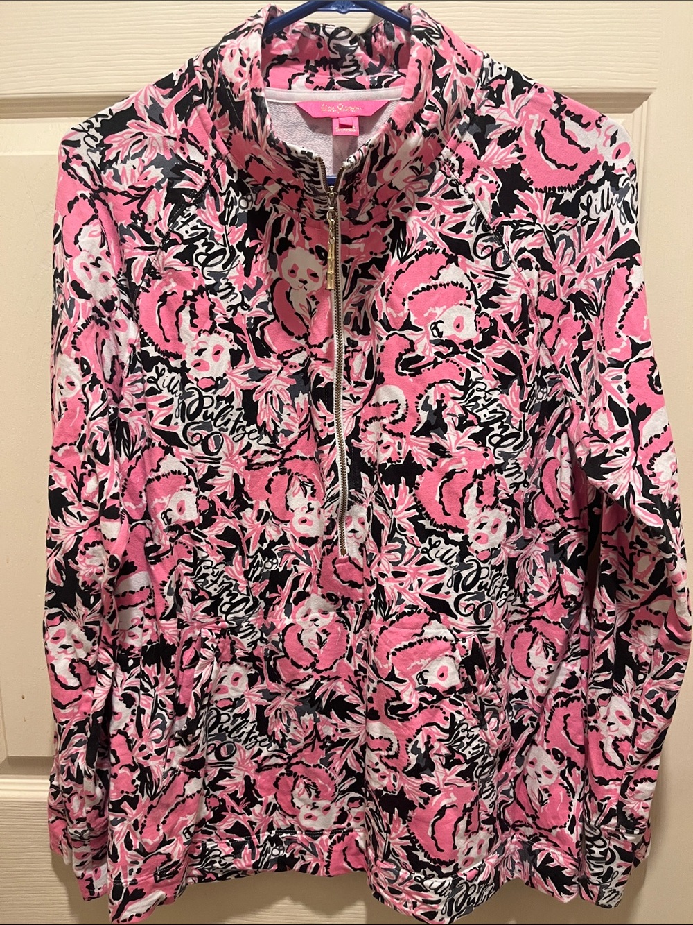 Lilly Pulitzer Pink Black White Floral Zip Bomber Jacket